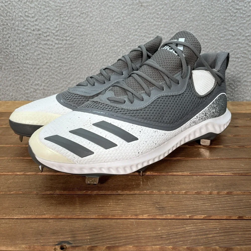 Adidas Baseball Cleats Mens‎ 15 Gray White Icon V Bounce Shoes Sports NEW